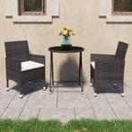 vidaXL 3-delige Bistroset poly rattan en gehard glas bruin, Tuin en Terras, Tuinsets en Loungesets, Verzenden, Nieuw