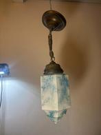 Lampe - Lustre Art Déco avec verre en marbre bleu et blanc., Antiek en Kunst