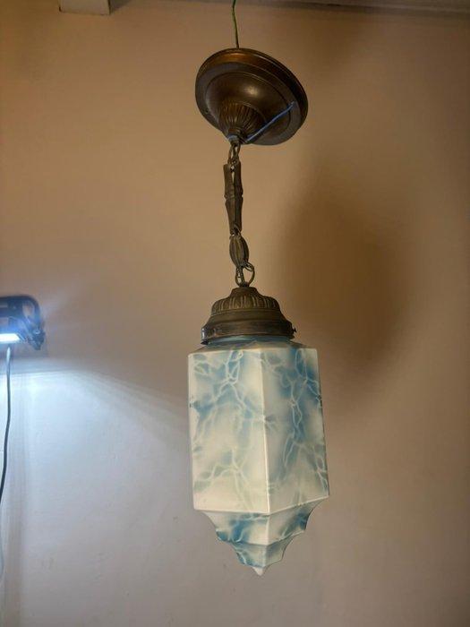 Lampe - Lustre Art Déco avec verre en marbre bleu et blanc., Antiek en Kunst, Kunst | Designobjecten