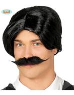 Zwarte mannen pruik met snor alonso, Hobby en Vrije tijd, Ophalen of Verzenden, Nieuw