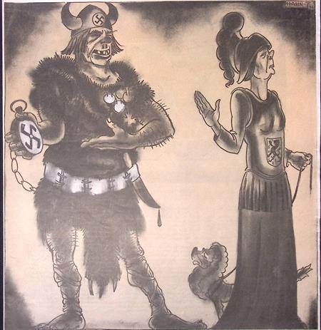 Spotprent Nazi-Duitsland vraagt Nederland om terug te gaa..., Antiek en Kunst, Kunst | Litho's en Zeefdrukken, Verzenden