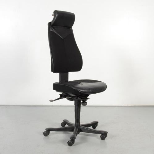 Kinnarps bureaustoel, zwart leder / stof, geen armleggers, Maison & Meubles, Chaises de bureau, Enlèvement ou Envoi