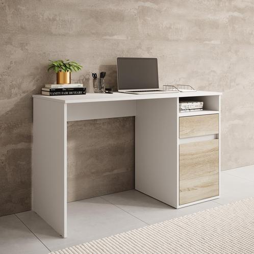 Meubella | Bureau wit - eiken | 120 cm | 1 lade | Buro, Huis en Inrichting, Bureaus, Nieuw, Verzenden