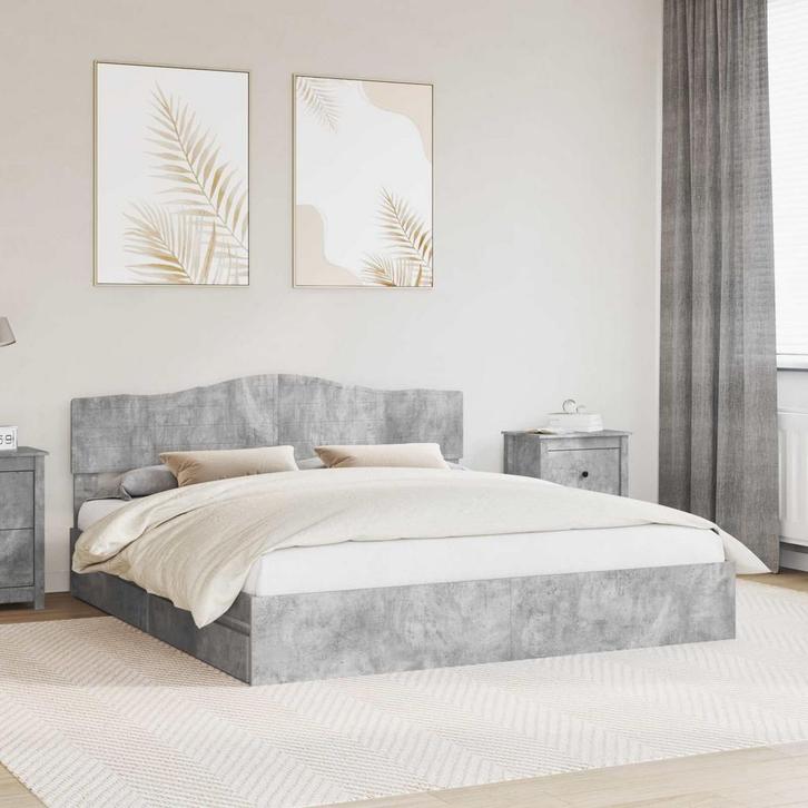 vidaXL Opbergbed met hoofdeinde Beton Grijs 180 x 200 cm, Maison & Meubles, Chambre à coucher | Lits, Envoi