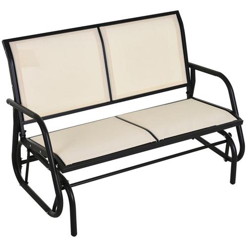 TRUUSK Schommelstoel 2-zits Tuinbank - Metaal - Zwart/Beige, Tuin en Terras, Tuinbanken, Verzenden