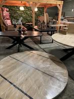 Boomstam eiken tafel - Visgraat tafel - salon tafel eettafel, Huis en Inrichting, 200 cm of meer, Nieuw, Eettafels en Salonttafels