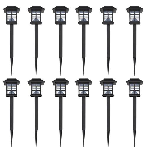 vidaXL 12-delige LED-tuinverlichtingsset solar met pin, Tuin en Terras, Buitenverlichting, Nieuw, Verzenden