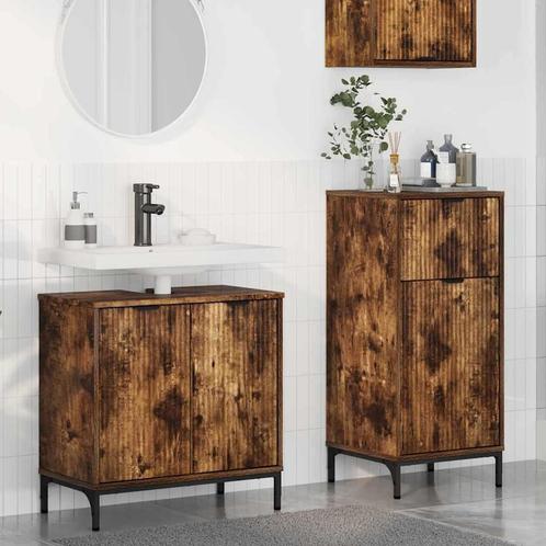 vidaXL Badkamermeubel Set Geruit 2 pcs Gerookt eiken 39,5 x, Huis en Inrichting, Badkamer | Badkamermeubels, Nieuw, Verzenden