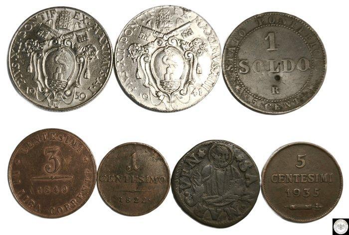 Vaticaan, Venetië, San Marino. Lot of 7 coins 1619-1935, Postzegels en Munten, Munten | Europa | Niet-Euromunten