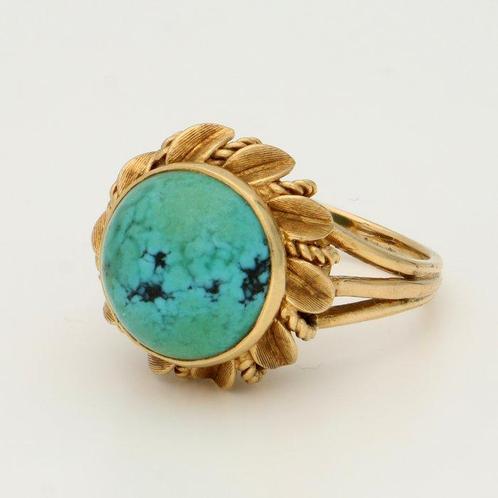 Ring - 18 karaat Geel goud Turquoise, Handtassen en Accessoires, Ringen