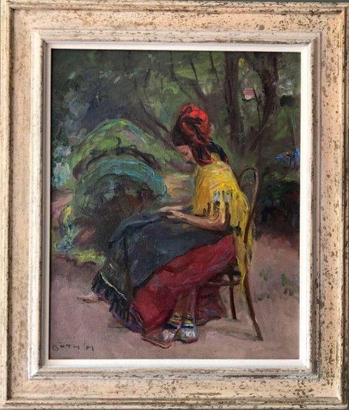 Maurice Goth (1873-1944) - Ada mending clothes, Antiek en Kunst, Kunst | Schilderijen | Klassiek