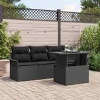 vidaXL Tuinbank Set met kussen 5 pcs Zwart Poly rattan, Tuin en Terras, Verzenden, Nieuw