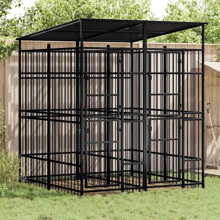 vidaXL Hondenkennel met dak 3,69 m² staal, Dieren en Toebehoren, Hondenbenches, Nieuw, Verzenden