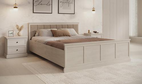 Tweepersoonsbed - Wit eiken - 160x200 cm met lattenbodem, Huis en Inrichting, Slaapkamer | Bedden, Nieuw, Verzenden