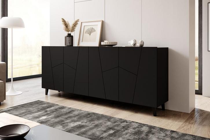 Meubella Dressoir mat zwart 200 cm - Kast 4 deuren, Huis en Inrichting, Kasten | Dressoirs, 25 tot 50 cm, Nieuw, Verzenden