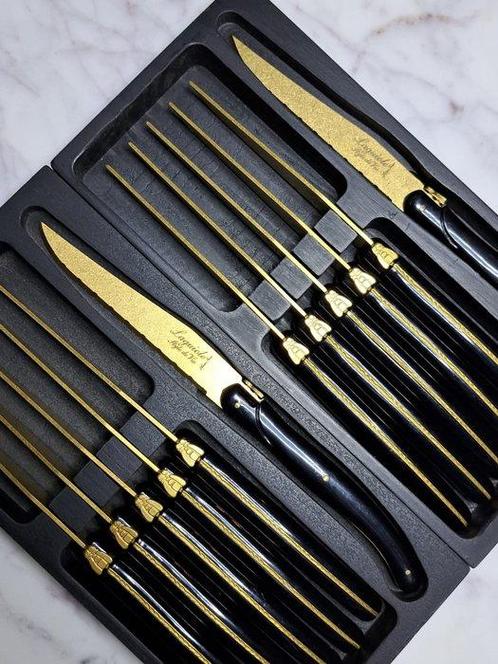 Laguiole - 12x Steak Knives - Gold - style de -, Antiquités & Art, Antiquités | Ustensiles de cuisine