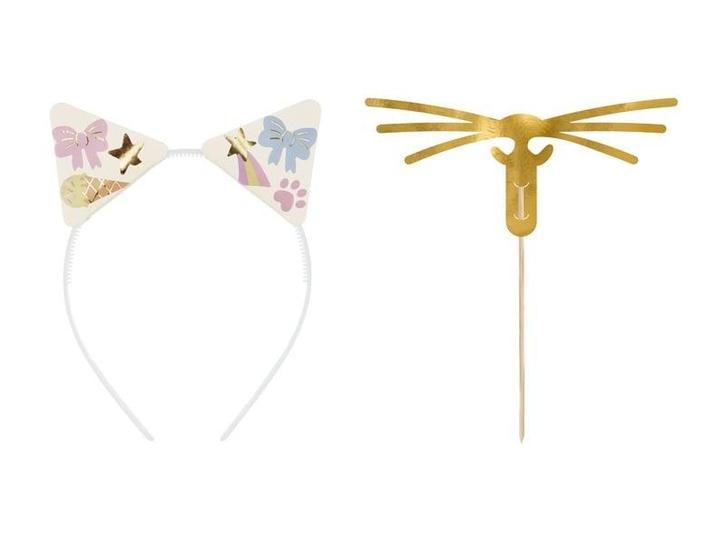 Cat Ears Headband and Mustache Set with Stickers (1 pkt / 5, Hobby en Vrije tijd, Feestartikelen, Nieuw, Verzenden