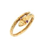 Gouden ring; slang met robijn (geelgoud, dames sieraden), Handtassen en Accessoires, Ringen, Gebruikt, Overige kleuren, Ophalen of Verzenden