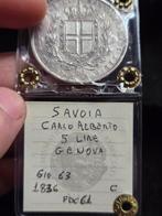 Italië, Koninkrijk Sardinië Carlo Alberto. 5 Lire 1836