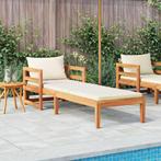 vidaXL Ligbed met crèmekleurige kussens massief acaciahout, Tuin en Terras, Tuinsets en Loungesets, Verzenden, Nieuw