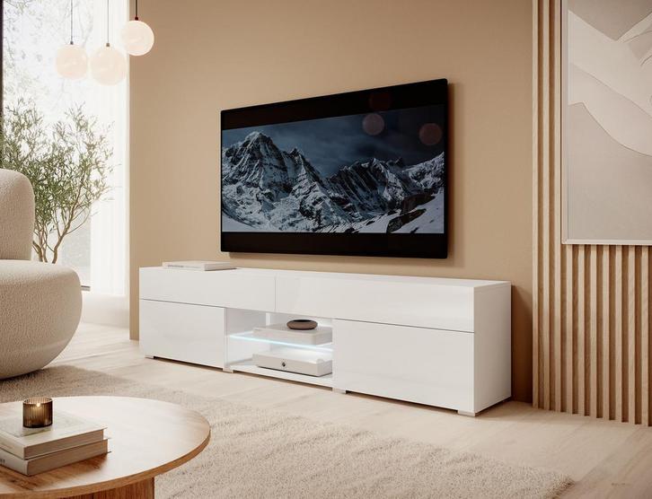 TV-Meubel wit hoogglans staand met LED 180cm, Huis en Inrichting, Kasten |Televisiemeubels, 25 tot 50 cm, Nieuw, 150 tot 200 cm