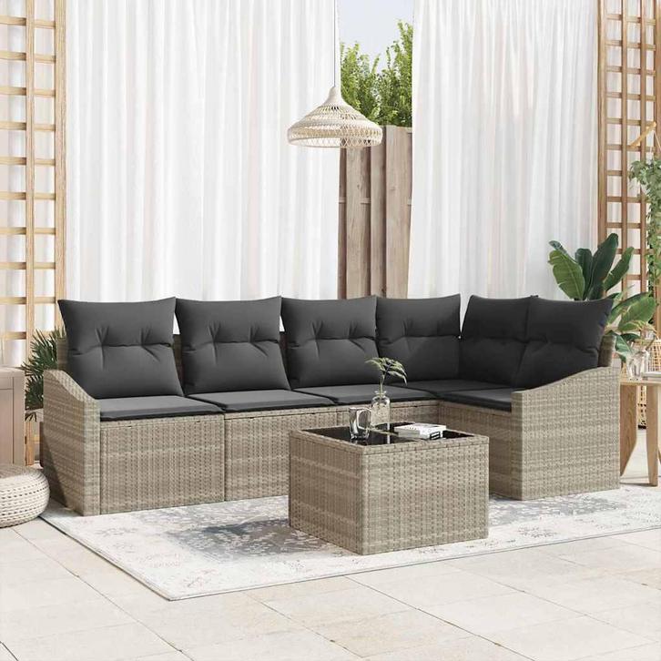 vidaXL Tuin Eettafel Set met kussen met opslag 6 pcs, Tuin en Terras, Tuinsets en Loungesets, Nieuw, Verzenden