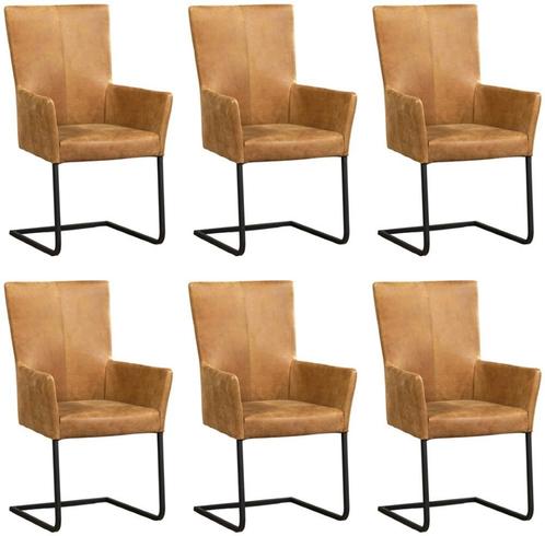 Set van 6 Cognac leren industriële eetkamerstoelen - poot, Huis en Inrichting, Stoelen, Overige kleuren, Vijf, Zes of meer stoelen