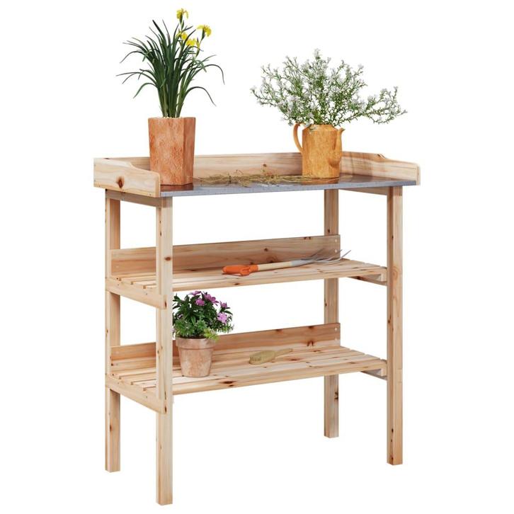 vidaXL Plantentafel met schappen 78x38x82,5 cm massief, Tuin en Terras, Bloembakken en Plantenbakken, Nieuw, Verzenden