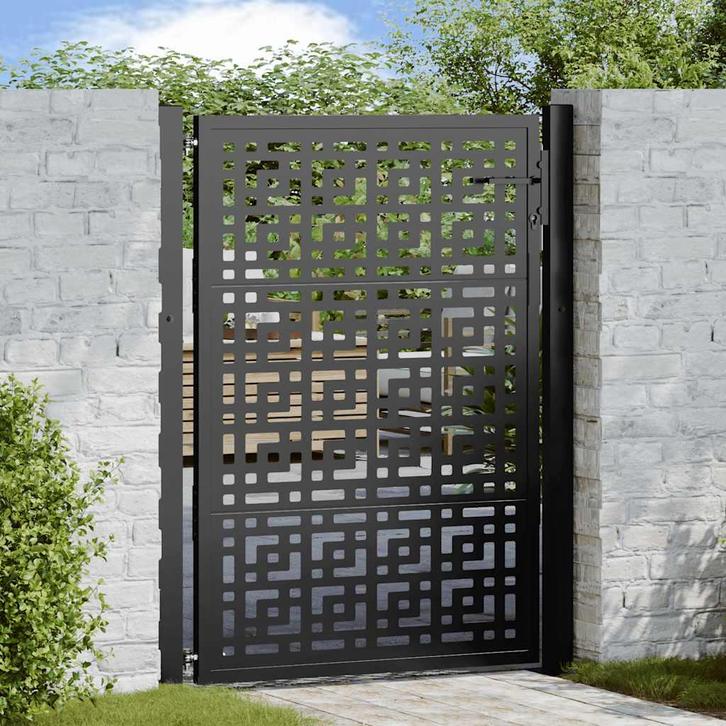 vidaXL Poort met kruisontwerp 105x130 cm staal zwart, Tuin en Terras, Tuinpoorten, Nieuw, Verzenden