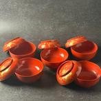 Set kommen - Hout - Antiek hinoki-urushi