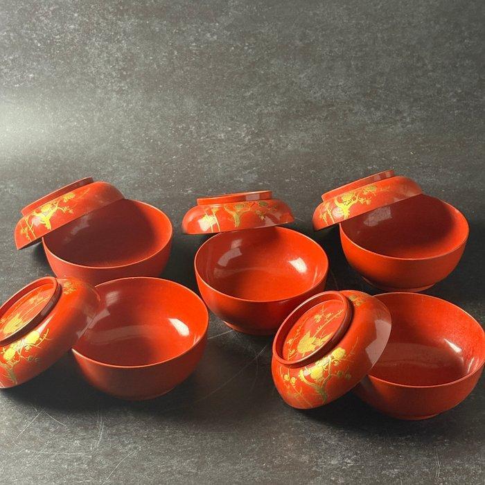 Set kommen - Hout - Antiek hinoki-urushi, Antiek en Kunst, Antiek | Overige Antiek