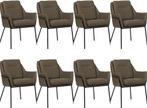Set van 8 Bruine leren industriële design eetkamerstoelen -, Nieuw, Vijf, Zes of meer stoelen, Industrieel, Leer