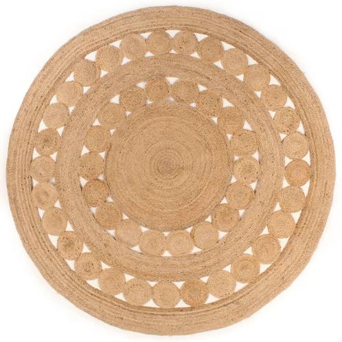 vidaXL Tapijt met ontwerp rond 240 cm gevlochten jute, Huis en Inrichting, Stoffering | Tapijten en Vloerkleden, Nieuw, Verzenden
