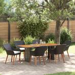vidaXL Tuin Eettafel Set met kussen 7 pcs Zwart en bruin, Tuin en Terras, Verzenden, Nieuw