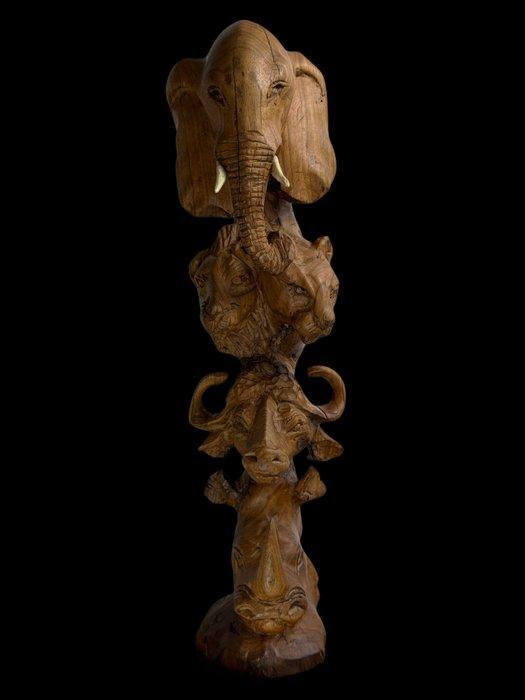 sculptuur, “Big Five” - 35 cm - Afrikaanse olijfboom (Olea, Antiquités & Art, Curiosités & Brocante