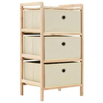 vidaXL Opbergmeubel met 3 stoffen manden cederhout beige, Verzenden