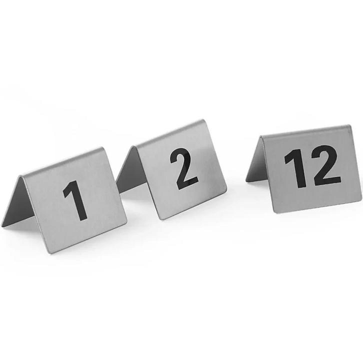Tafelnummers | RVS | 1 t/m 12 | 12 Stuks | 50x35x40(h)mm, Zakelijke goederen, Horeca | Keukenapparatuur, Nieuw in verpakking, Verzenden