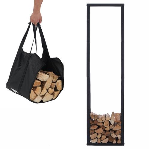 Houtopslag brandhoutrek haardhoutrek 50x25x196cm + tas staal
