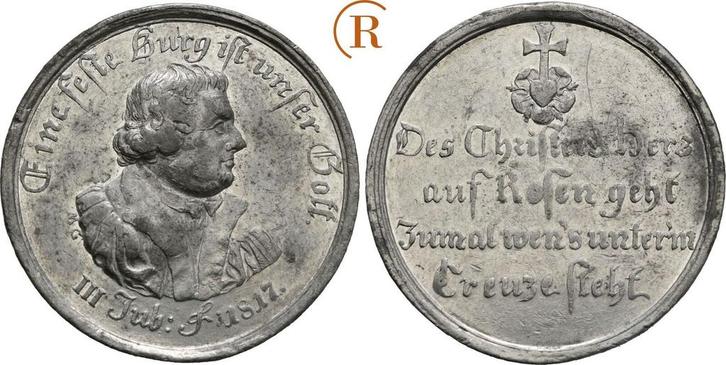 Zinnmedaille von Goetze, 300 Jahre Reformation 1817 Sachs..., Postzegels en Munten, Penningen en Medailles, Verzenden