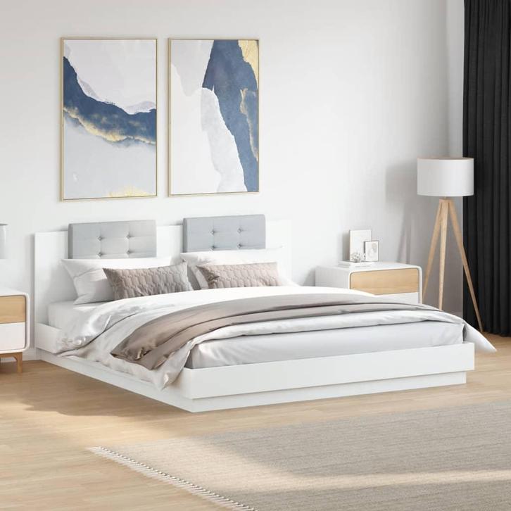vidaXL Bedframe met hoofdbord en LED-verlichting wit 180x200, Huis en Inrichting, Slaapkamer | Bedden, Nieuw, Verzenden