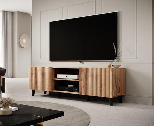 TV-Meubel eiken 150x42x53 2 deuren zwarte pootjes, Maison & Meubles, Armoires | Mobilier de télévision, Envoi