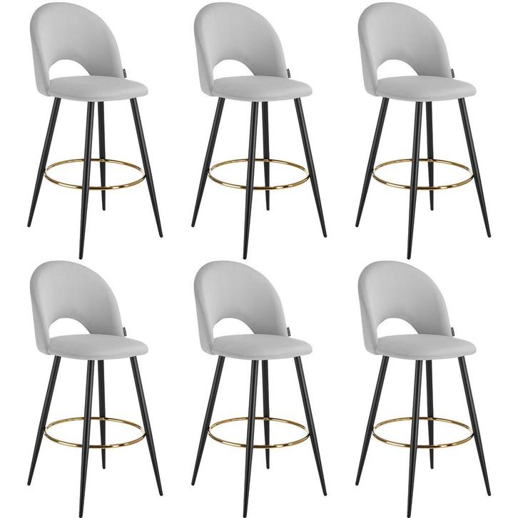 tectake Barkruk Sachel met rugleuning, fluweellook - lichtgr, Huis en Inrichting, Barkrukken, Verzenden