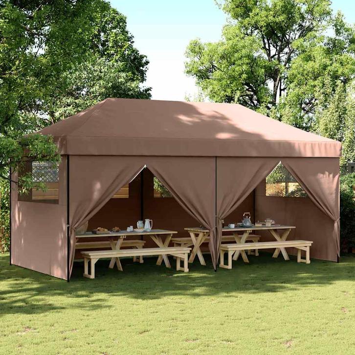 vidaXL Partytent inklapbaar pop-up met 4 zijwanden bruin, Tuin en Terras, Partytenten, Nieuw, Verzenden