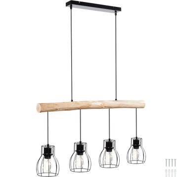 tectake Hanglamp Woody, 4-lichts, met houten balk, 40 W - zw beschikbaar voor biedingen