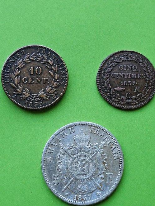 Monaco. 1 Decime 1837 + 5 Fr 1867 Frankrijk + 10 cent 1839, Postzegels en Munten, Munten | Europa | Niet-Euromunten