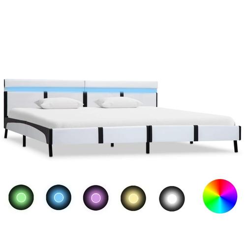 vidaXL Bedframe met LED kunstleer wit 180x200 cm, Huis en Inrichting, Slaapkamer | Bedden, Nieuw, Verzenden