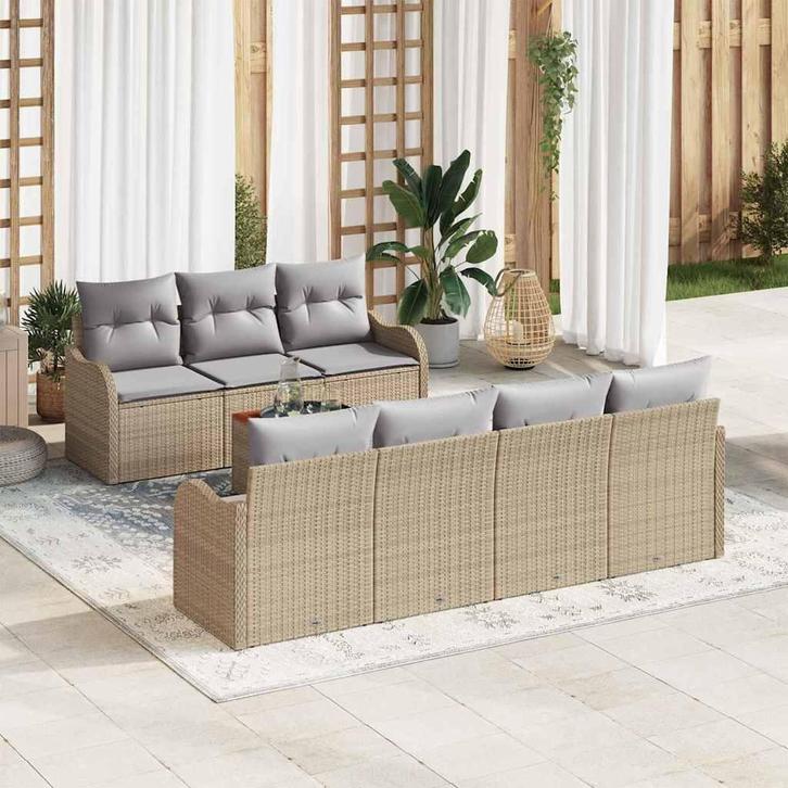 vidaXL Tuinbank Set 8 pcs Beige Poly rattan, Tuin en Terras, Tuinsets en Loungesets, Nieuw, Verzenden