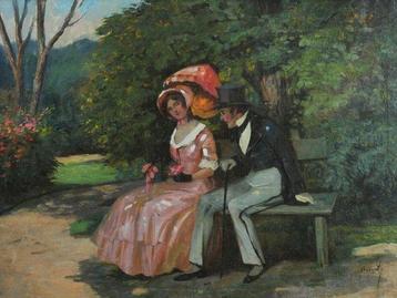 Ilma Bernáth (1891-1961) - Young couple in the park, Antiek en Kunst, Kunst | Schilderijen | Klassiek