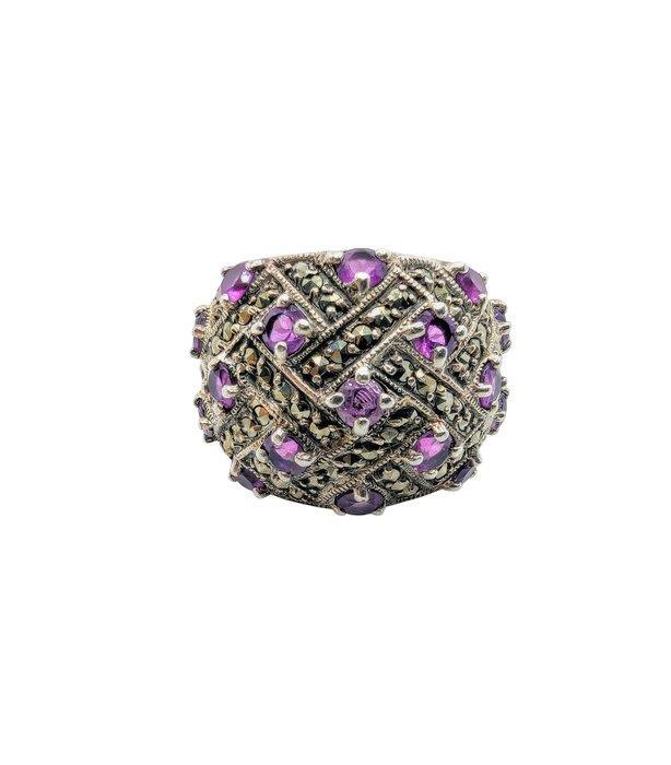 Zonder Minimumprijs - Ring Zilver Amethist - Art Déco - 8,50, Handtassen en Accessoires, Ringen