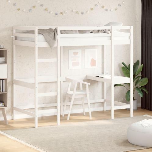 vidaXL Hoogslaper met bureau massief grenenhout wit 90x200, Huis en Inrichting, Slaapkamer | Bedden, Nieuw, Verzenden